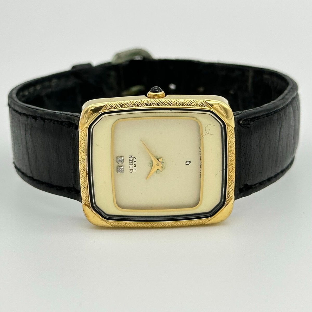 Vintage Unisex CITIZEN Gold Plated Diamond Accent Black