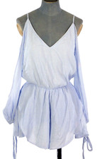 Seek Playsuit Blue Stripe Cold Shoulder Long Sleeve 100% Cotton Lined Size Small