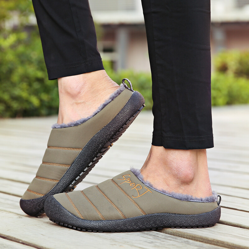 Slippers Men's Casual Winter Snow Slides Warm Fur Lined Outdoor Slip on  Shoes | eBay