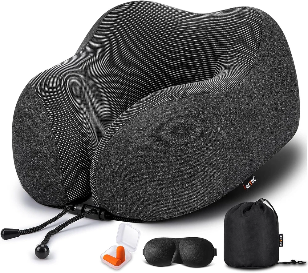 MLVOC Memory Foam Travel Neck Pillow Comfortable Breathable Support