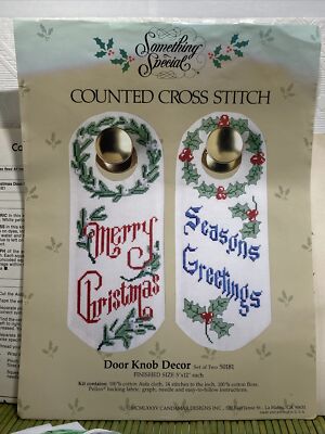 Something Special Cross Stich Kit Christmas Door Knob Decor Makes 2 Merry Xmas