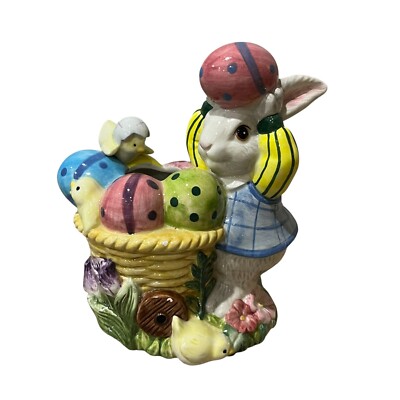 Fitz and Floyd 1996 bunny Rabbit creamer Eggs Chick Flowers Easter 5.5  Tall