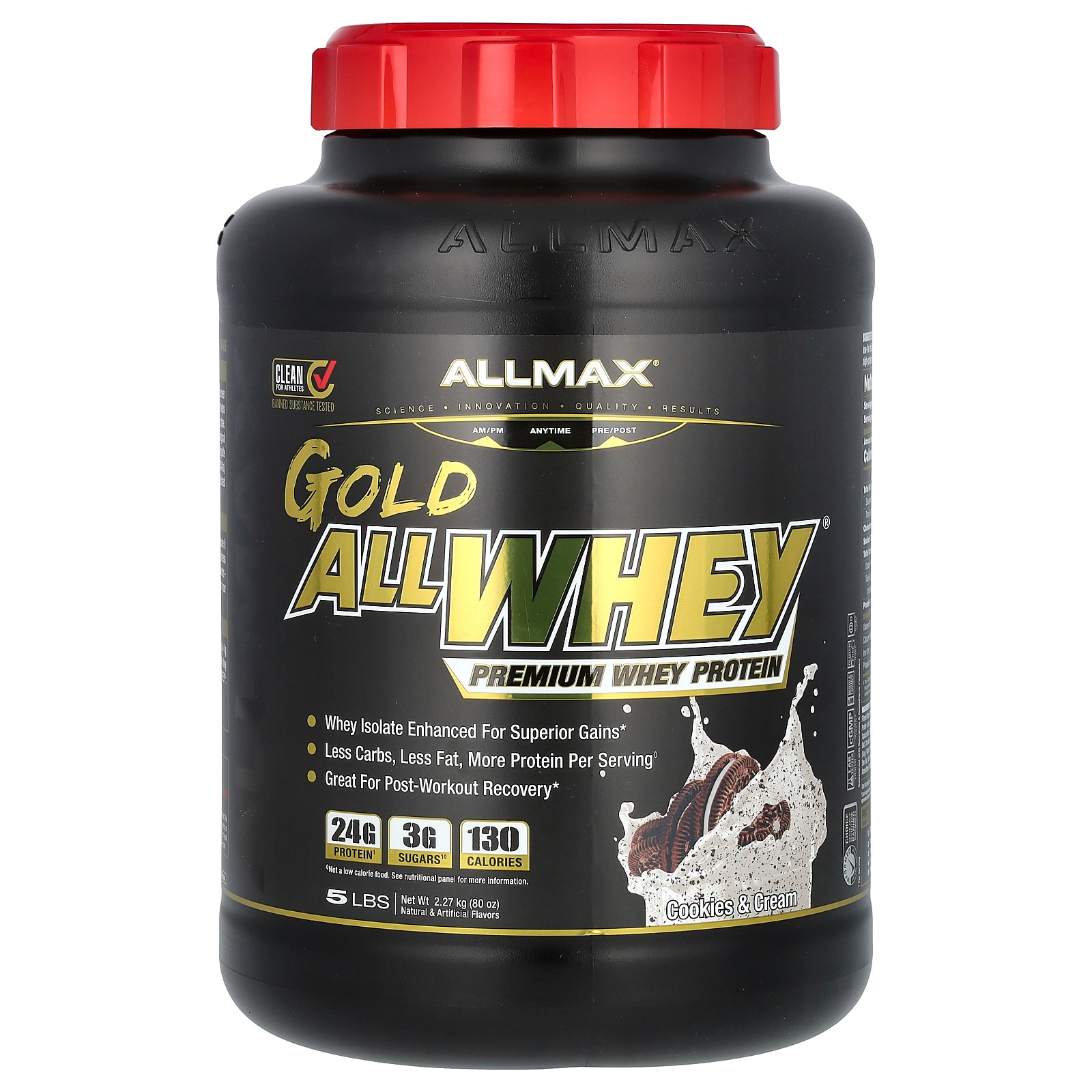 GOLD ALLWHEY , Сывороточный протеин премиум-класса, печенье со сливками, 5 фунтов (2,27 кг)