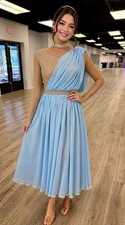 Baby blue grecian style ballroom competition or showcase dress size large