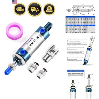 16mm Bore 25mm Stroke Air Cylinder Double Action with Y Connector and 2Pcs 6m...