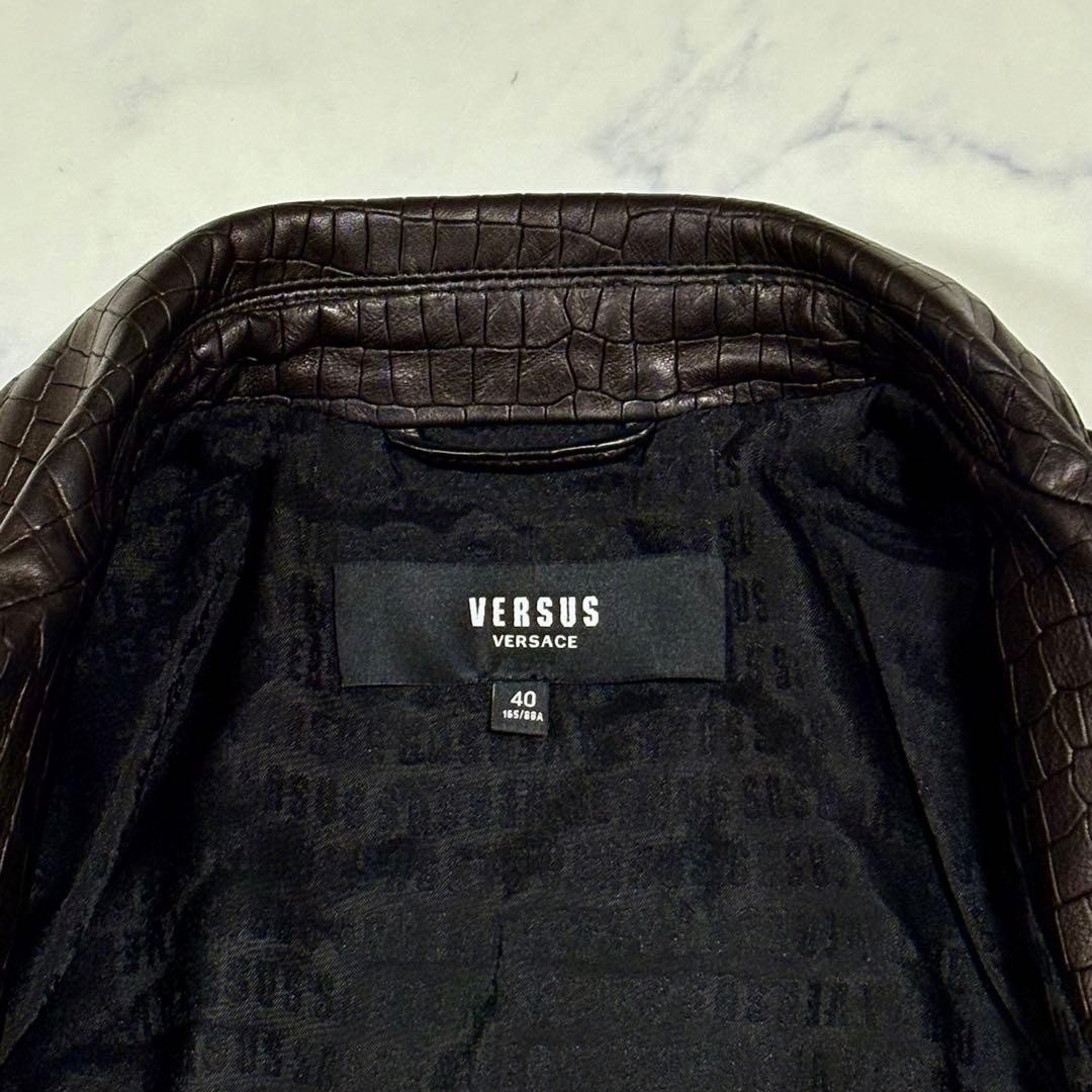 USED UNUSED WITH TAGS: GIANNI VERSACE CROCODILE EMBOSSED LAMB LEATHER JACKET, thumbnail 7