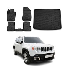 Fußmatten & Kofferraumwanne Set für Jeep Renegade 2014-2024 Gummi TPE Schwarz 5x