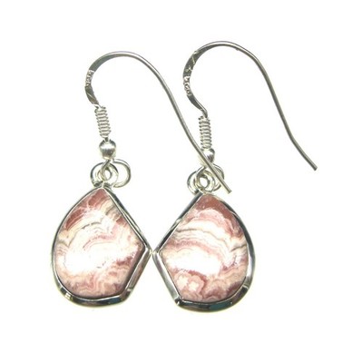 Ohrhänger Rhodochrosit Freeform, 13x19 mm, offener Ohrhaken, 925er Silber