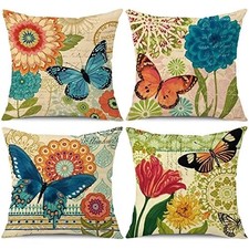 Spring Summer Pillow Covers 20x20 Set of 4 Farmhouse Throw 20" x 20" Color D