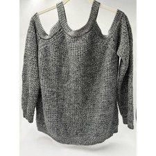 Cozy Casual Women's Cold Shoulder Soft Stretchy Knit Gray Sweater Size M/L 32