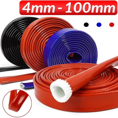 Protective Silicone / Fibreglass Fire Sleeving Heat Shield Sleeve Black/Red/Blue