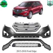 Front Bumper Cover Fascia & Grille Assembly Kit For 2015-2018 Ford Edge