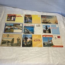 Vintage Lot of 9 Assorted SOUVENIR POSTCARD FOLDERS US