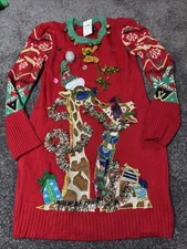 33 Degrees Womens Multicolor Sweater dress Size XS Christmas Holiday giraffes