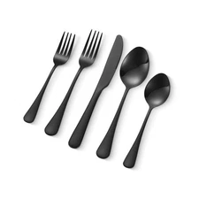 VEVOR 30-Piece Black Silverware Set,Food-Grade Stainless Steel Flatware Utensils