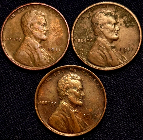 1911 P-D-S Lincoln Wheat Cent Penny ~Nice fillers~ Lot of 3 wheaties!