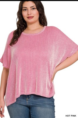 Zenana Plus Ribbed Oversized Shirt Women s 1X / 2X