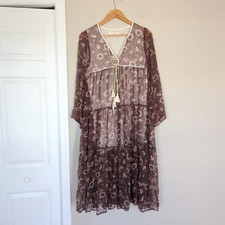 Christy Dawn Plum Floral Paloma Midi Dress Sheer XS Boho Oversized Relaxed