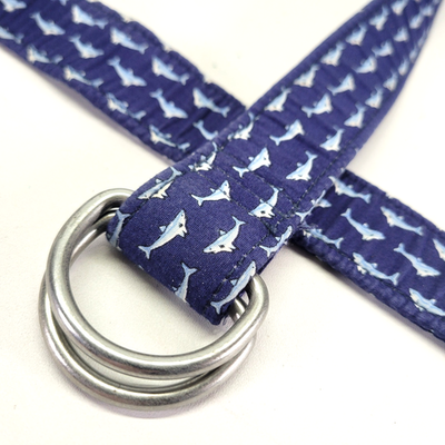 #ad Sero Shark Belt 28 30 32 34 36 S D Ring Buckle Fish Marine Preppy Golf Blue $20.66