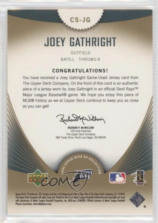 2005 Upper Deck SP Collection of Stars Materials /130 Joey Gathright #CS-JG - Image 2 of 2