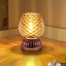 Battery Operated Cordless Glass Table Lamp Cute Small Pinecone Amber Decor