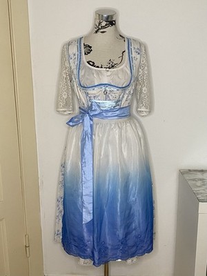 Spieth & Wensky Midi Dirndl Set Blumen Spitze Bluse Ombré babyblau 42 (40 M L)