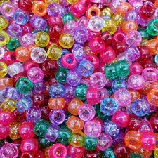 500 Pieces Glitter Pony Beads 6x9mm Mixed Colors Transparent Plastic for Hair Br