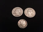 2 Silver Quarters (1941 & 1964) + 1 Mercury Dime (1944) 90% Silver & Circulated