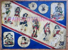 antique shop print 1970s bert grimm pike devil pinup skull tattoo flash 18x24