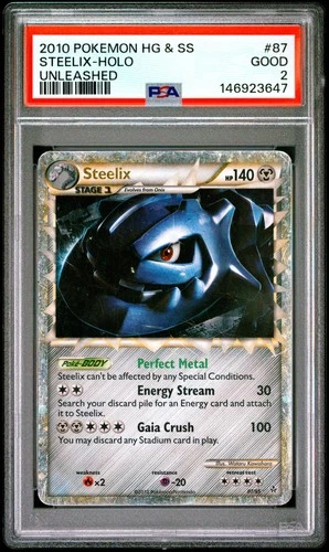 2010 POKEMON HEARTGOLD & SOULSILVER UNLEASHED #87 STEELIX-HOLO PSA 2