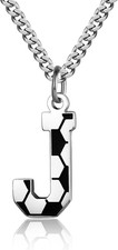 Initial A-Z Letter Soccer Necklace for Men - Charm Pendant with Stainless Steel