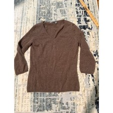 In Cashmere Women Brown 100 Cashmere V-Neck 3/4 Sleeve Pullover Sweater Small