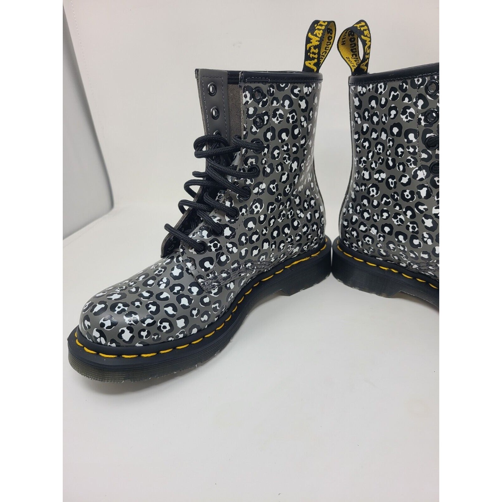 DOC DR MARTENS GUNMETAL 1460 LOUD LEOPARD Leather Boots Sz 6 Grunge Whimsigoth thumbnail 7