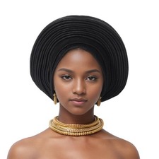 Pre Tied African Headtie Hat Turban Cap for Women Nigerian Auto Gele Head Wra...