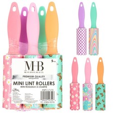 5pc Retro Mini Lint Roller Value Pack - Colorful Compact Rollers for Travel