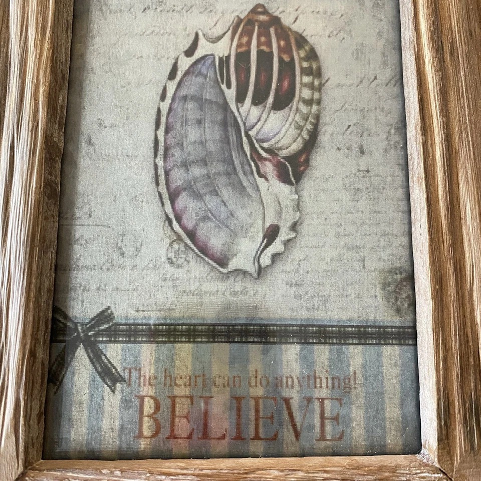 Пляж настенное искусство домашний декор ракушка и верьте деревянная рама настоящее дерево новый - Изображение 2 из 4