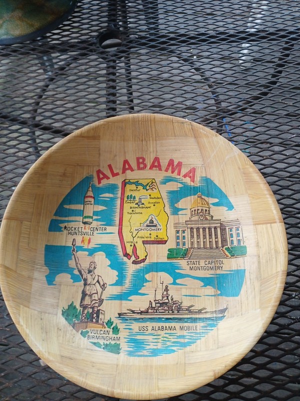 Vintage Alabama Souvenir Bowl Bamboo 1950-1960 12 Inchesacross