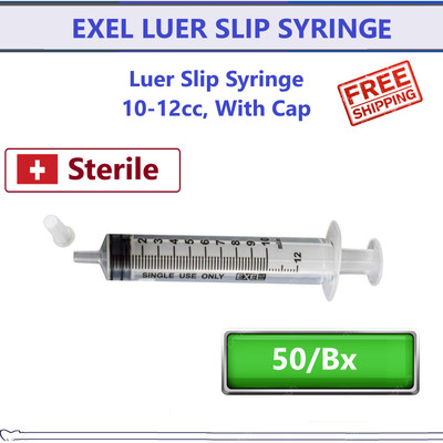 Syringe Luer Slip, 12cc, With Cap, Medical Grade, Single Use, No Needle Syringes
