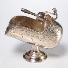 Vtg Silver Plated Sugar Coal Scuttle Bowl and Scoop 6"l