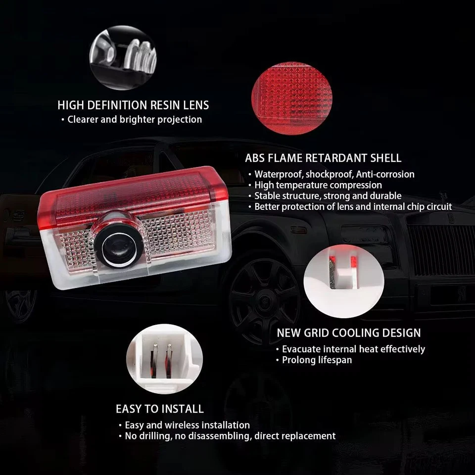 2 LUCI LED PROIETTORI SOTTO PORTA PER MERCEDES CLASSE A B E M ML C GL GLE GLS - Immagine 2 di 3