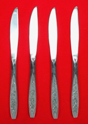 Customcraft CUS1 Textured Rose Dinner Table Knives Stainless Flatware Lot of 4