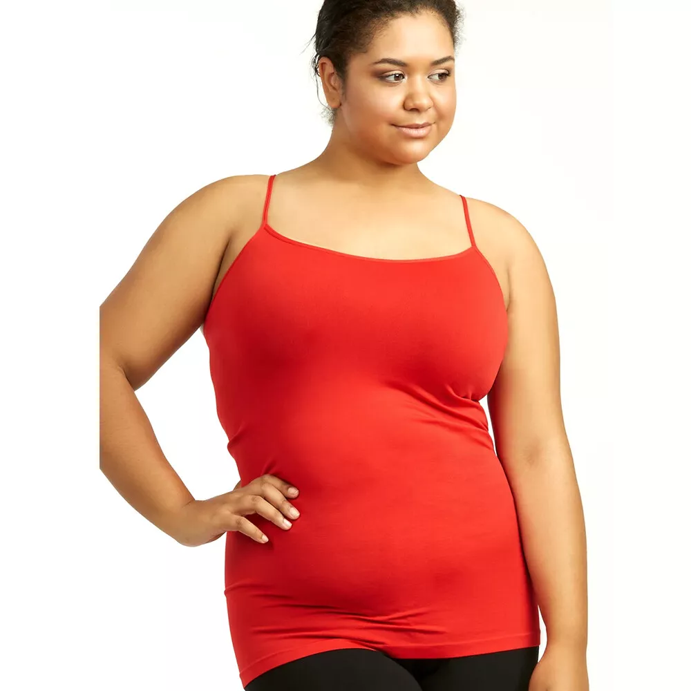 Womens Tee Plus Size Tank Top Long Cami Spaghetti Strap Basic Camisole  Solid Red