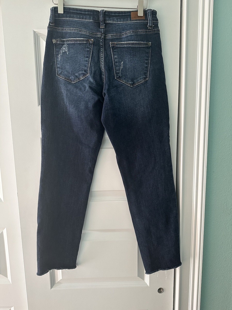 Judy Blue Slim Fit Womens 5/27 Stretch JB82128DK Straight Distress Raw Hem  Jean