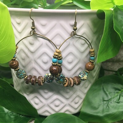 2.5 Inch Bronze-tone Earring Boho Bead Set Dangle Drop Hook New Free Ship 4850
