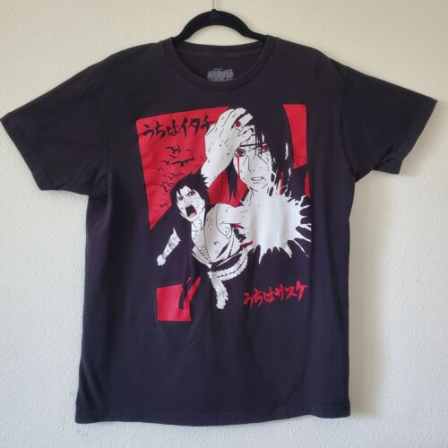 NARUTO SHIPPUDEN Itachi & Sasuke Uchiha Sharingan Black T-Shirt Men Size L Large - Picture 1 of 6