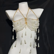 Fashion Imitation Pearl Chain Hanging Chest Bra Beaded Top