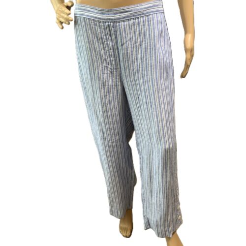 Chicos Blue White Striped Wide Leg Linen Casual Pants Size US 16 Coastal Grandma