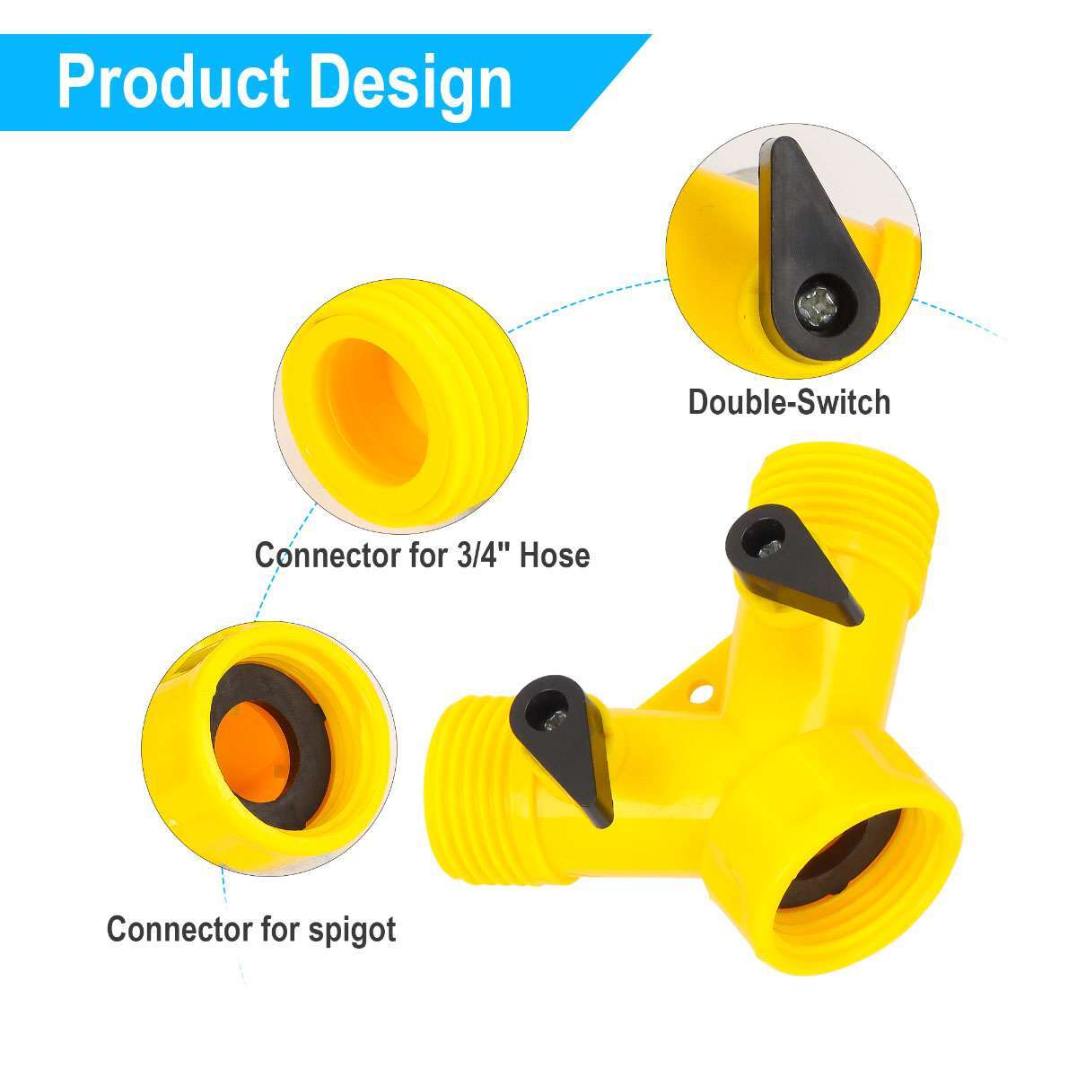 1~4pcs Water Hose Splitter 2 Way 3/4" Hose Connector Outdoor Garden Y Valve Pipe