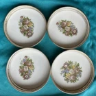 Vintage Set of 4 Floral Milk Glass Coasters with Sterling Silver Rim