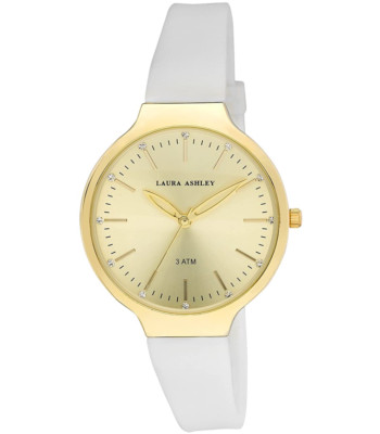 Laura Ashley klassische goldene Damen-Quarzuhr 38 mm mit weißem Armband (LA31031YG)